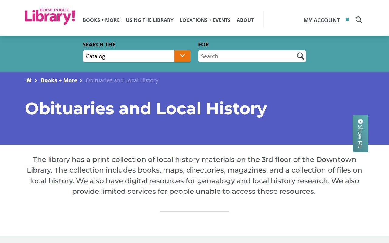Boise Public Library local history and historical directory research services