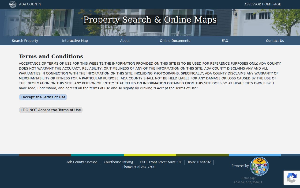 Ada County Assessor address, parcel, and subdivision search tabs