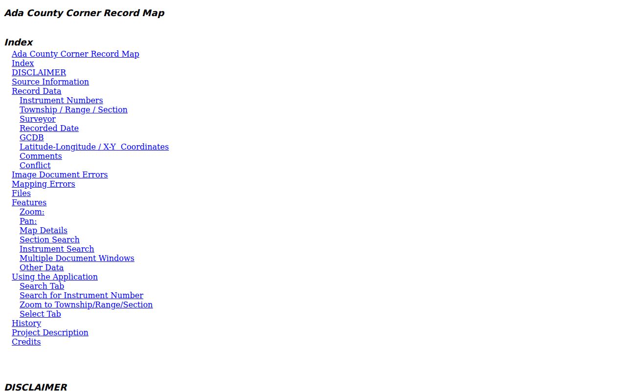 Ada County Corner Record Map instrument and township range section search help